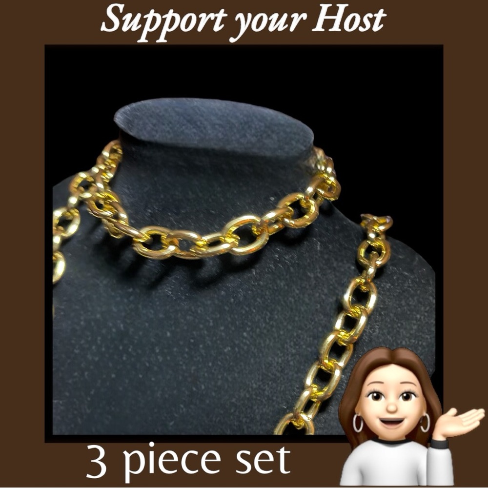 Host support! 3 piece set lightweight gold tone necklace, bracelet and earrings - Picture 3 of 7